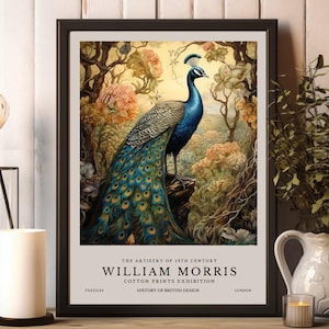 William Morris Peacock Print, William Morris Poster, William Morris Exhibition Print, William Morris Vintage Art, Floral Art, Vintage Poster