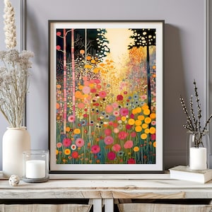 Gustav Klimt Print, Gustav Klimt Waldblumen Poster, Blumengarten, Florale Wanddekoration, Geschenkidee, Wandkunst Druck, Gustav Klimt Wanddekoration
