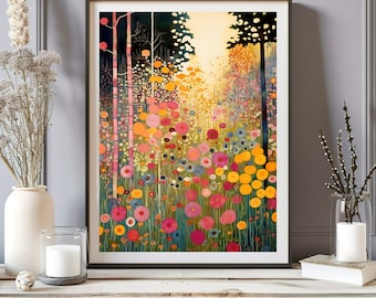 Gustav Klimt Print, Gustav Klimt Forest Floral Poster, Flower Garden, Floral Wall Decor, Gift Idea, Wall Art Print, Gustav Klimt Wall Decor