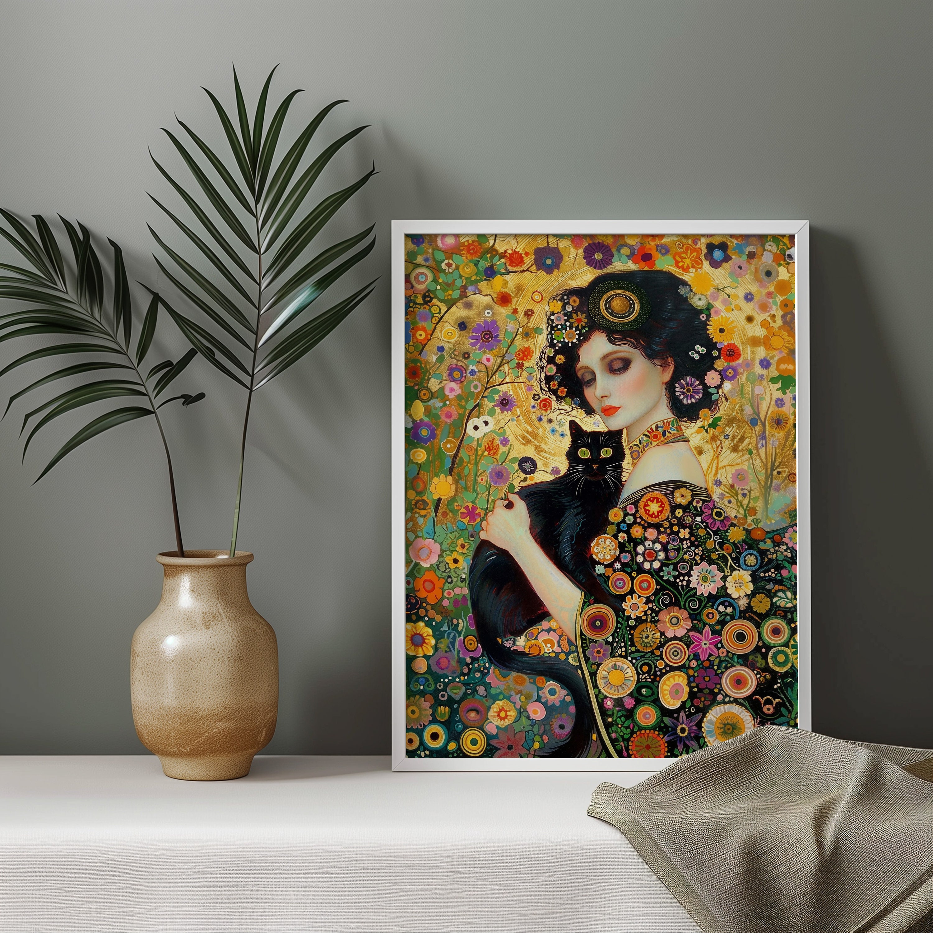 グスタフ・クリムトの女性と猫のプリント、グスタフ・クリムトの