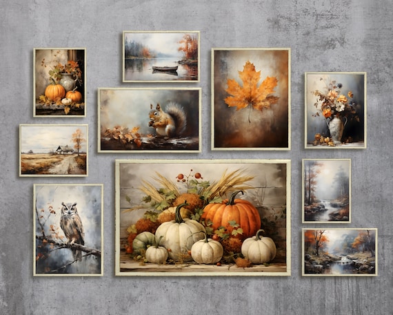 Autumn Gallery Wall Prints Set of 10, Fall Printable Art Gallery, Wall Autumn Gallery Collage, Wall Art Vintage Fall Style Art Prints Bundle
