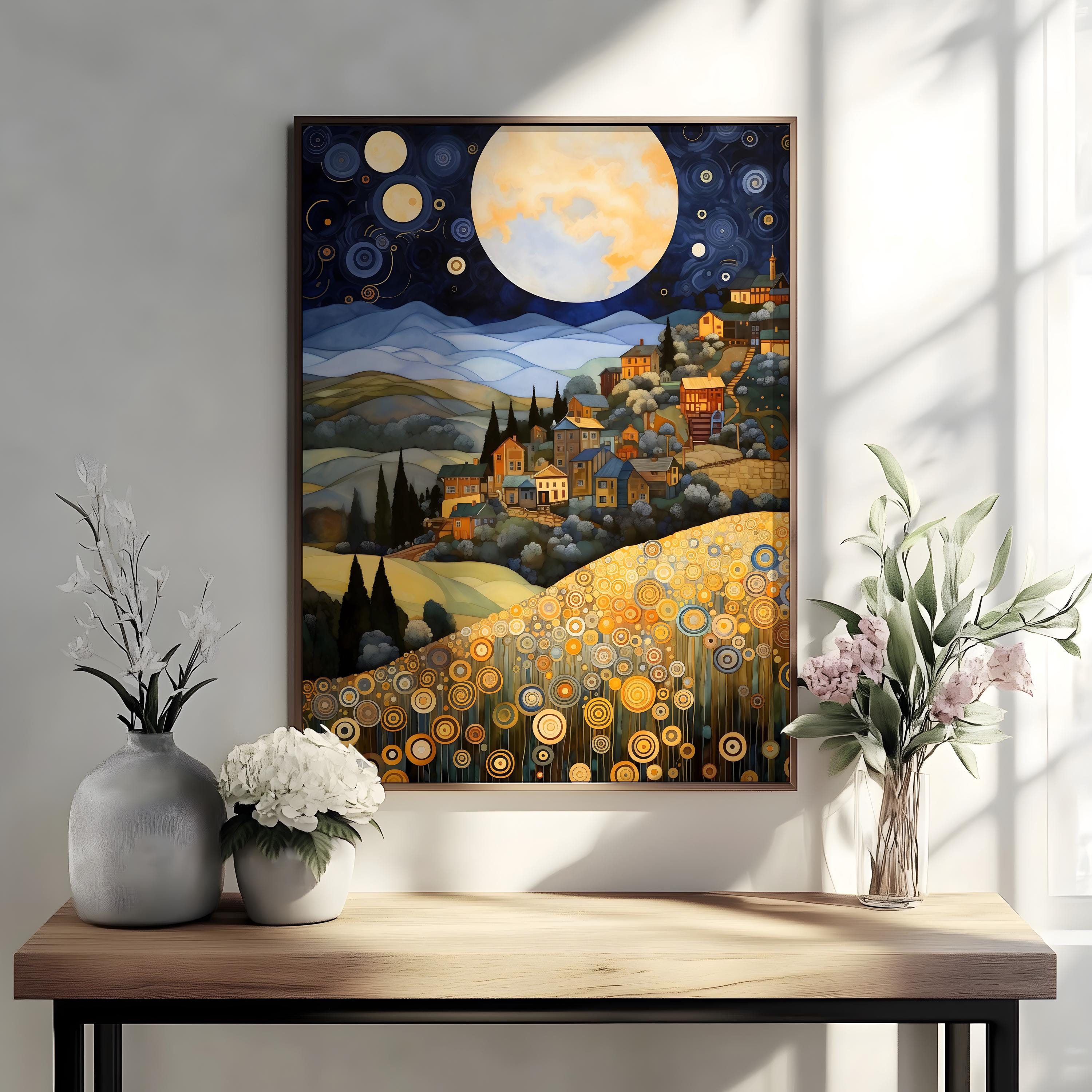 グスタフ・クリムトのプリント、グスタフ・クリムトの村の夜のポスター