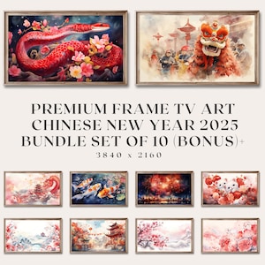 Puede incluir: Un conjunto de 10 impresiones de arte digital con temas del Año Nuevo Chino. Las impresiones incluyen imágenes de una serpiente roja, una danza del león, fuegos artificiales y flores de cerezo. Las impresiones están diseñadas para ser utilizadas como descargas digitales y se pueden imprimir en casa o en una imprenta profesional. Las impresiones son perfectas para agregar un toque de alegría del Año Nuevo Chino a la decoración de tu hogar.