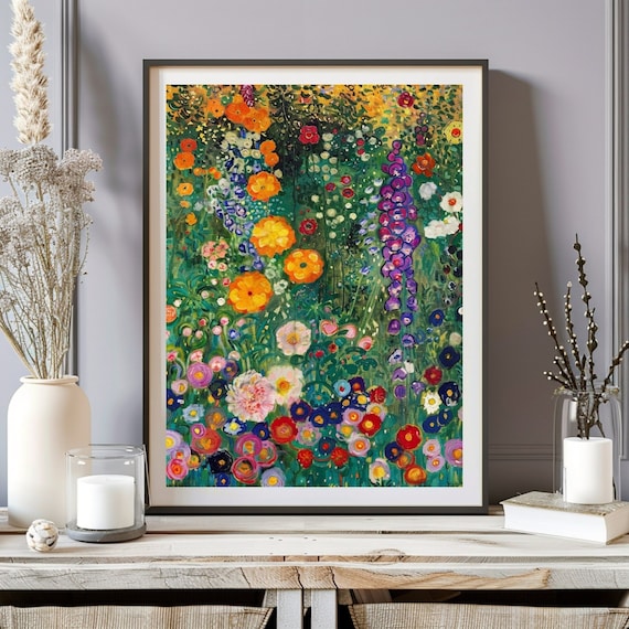 Gustav Klimt Print, Gustav Klimt Farm Garden Poster, Klimt Flowers