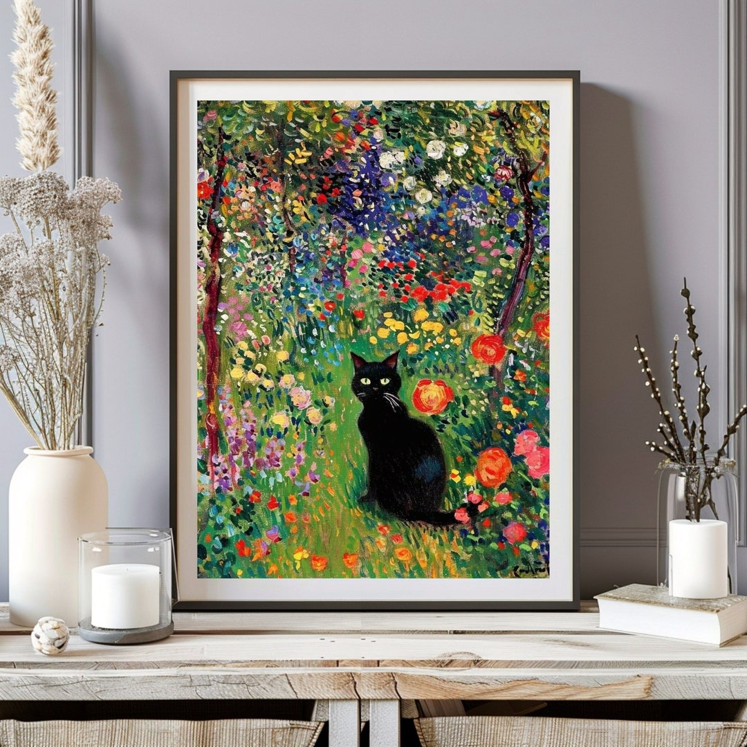 原画#3513 黒猫 フランス 窓 花 水彩画 ドローイング アート