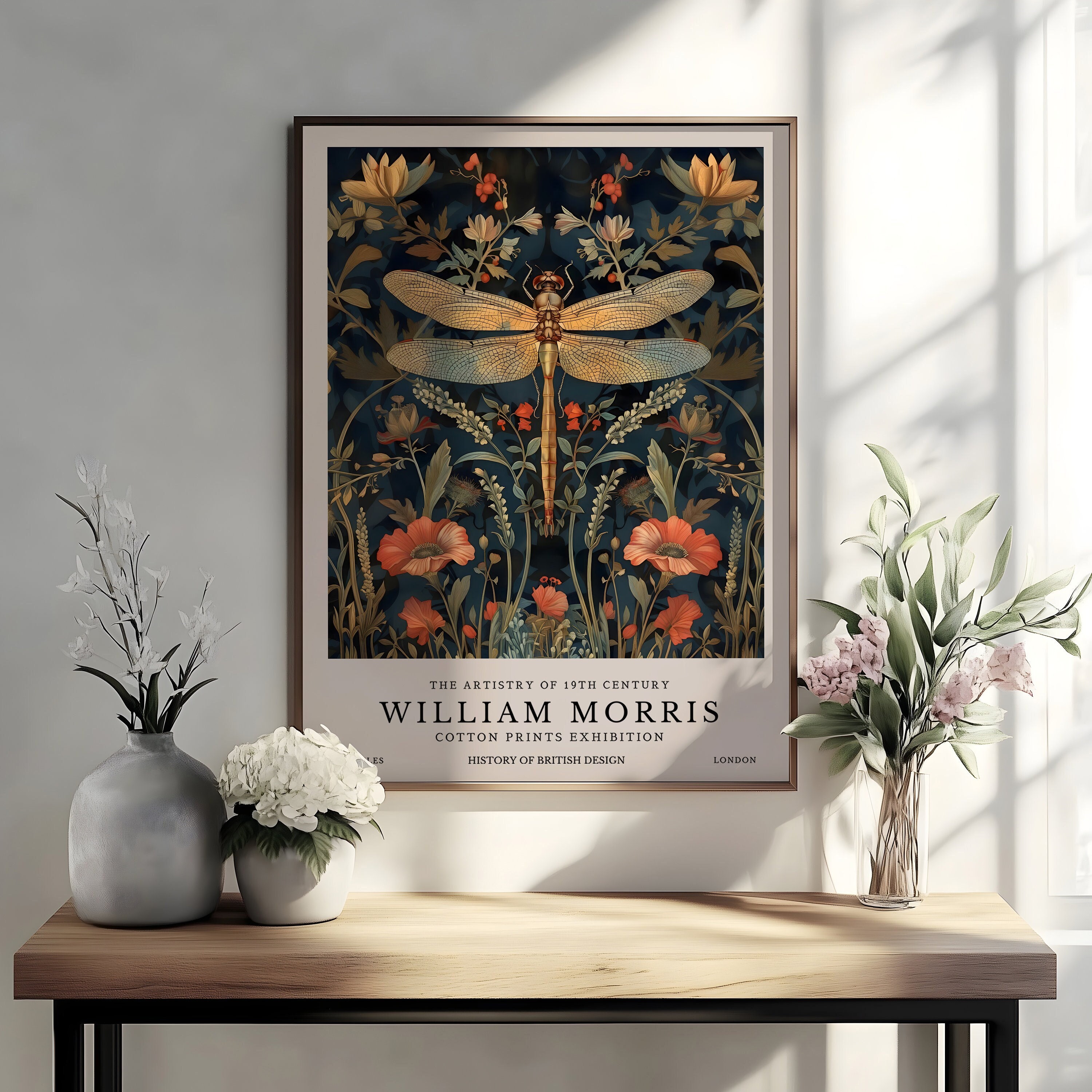 William Morris Dragonfly Print, William Morris Poster, William Morris Exhibition Print, Vintage Wall Art, Textiles Art, Dragonfly Lover Gift