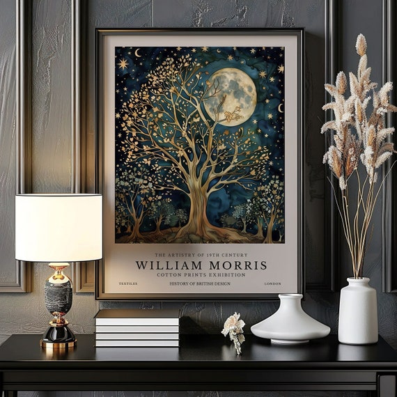 William Morris Print, William Morris Exhibition Print, William Morris Poster, Vintage Wall Art, Textiles Art, Vintage Poster, Moon and Stars