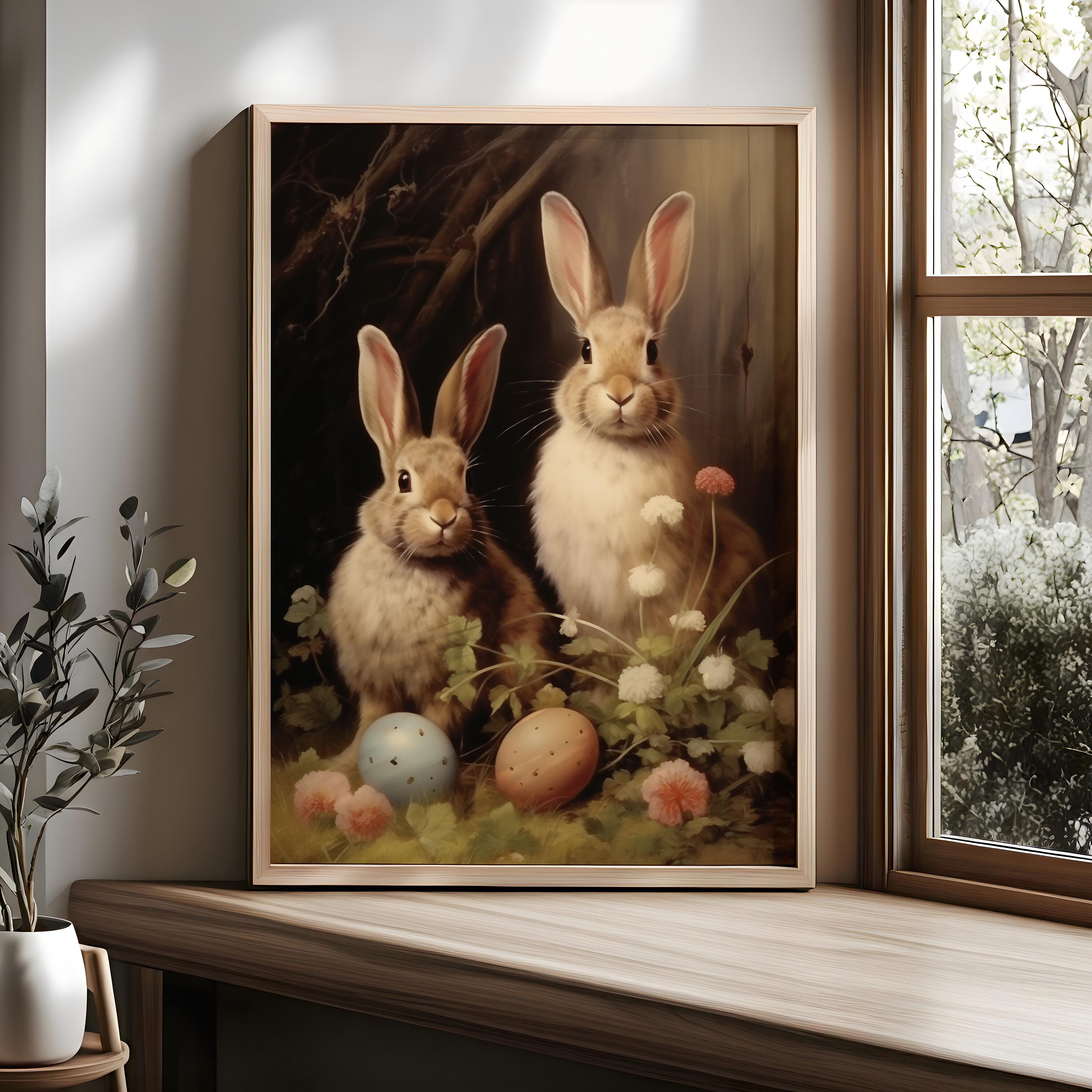 HONGRUHUO Poster Vintage Con Coniglietto Primaverile – Stampa Su Tela Per Cameretta, Soggiorno, Decorazione Rustica