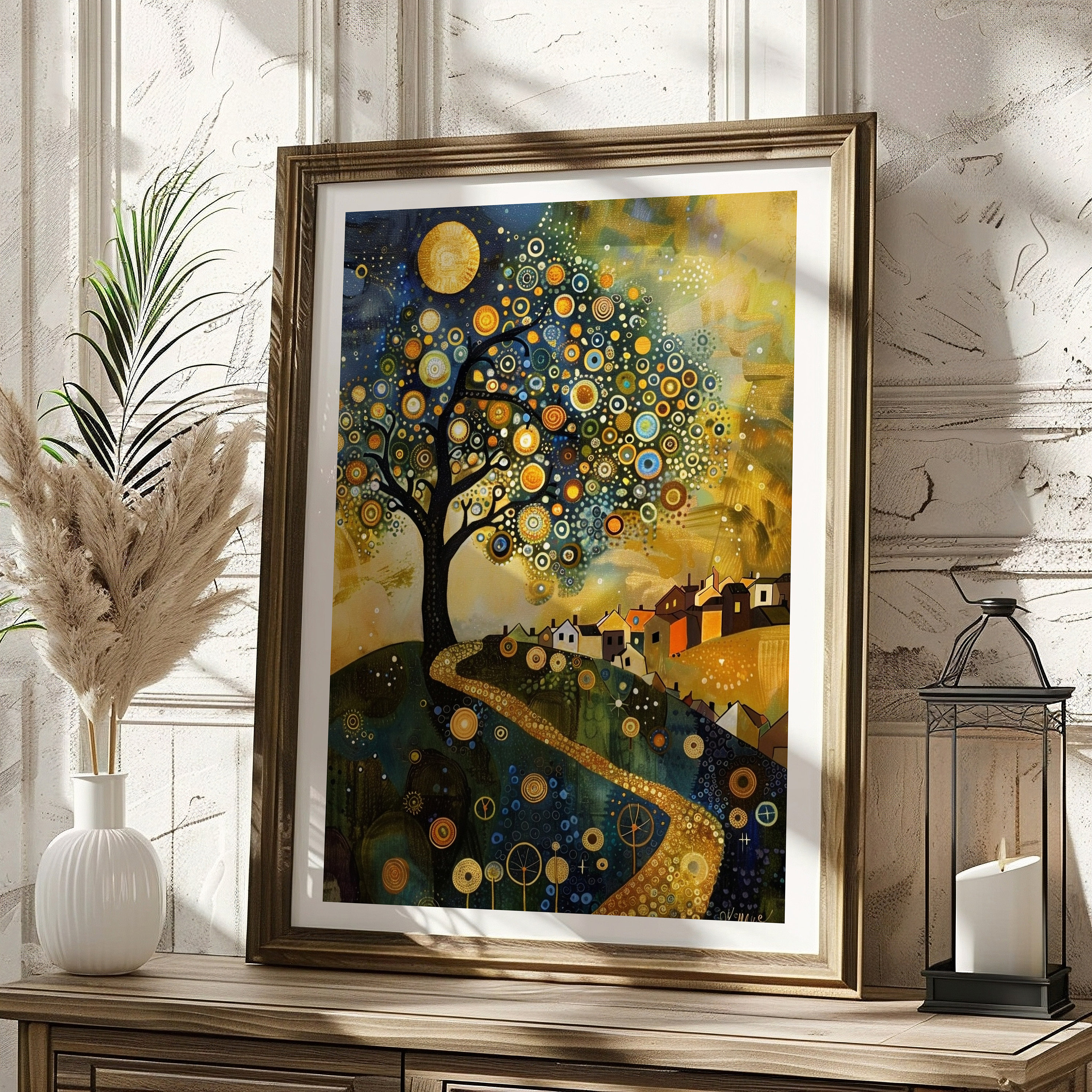Gustav Klimt Village Night Print, Gustav Klimt Poster, Klimt Exhibition Poster, Gustav Klimt Painting, Klimt Moon Stars Tree Artwork Poster