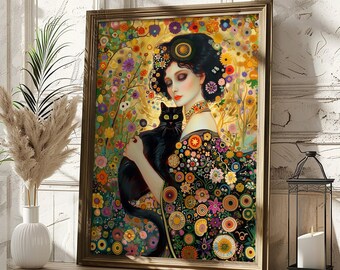 Affiche D'art Gustav Klimt 'Femme Et Chats' - Format 50x70 Cm - Impression Toile Ou Papier - Décoration Murale Vintage - 6