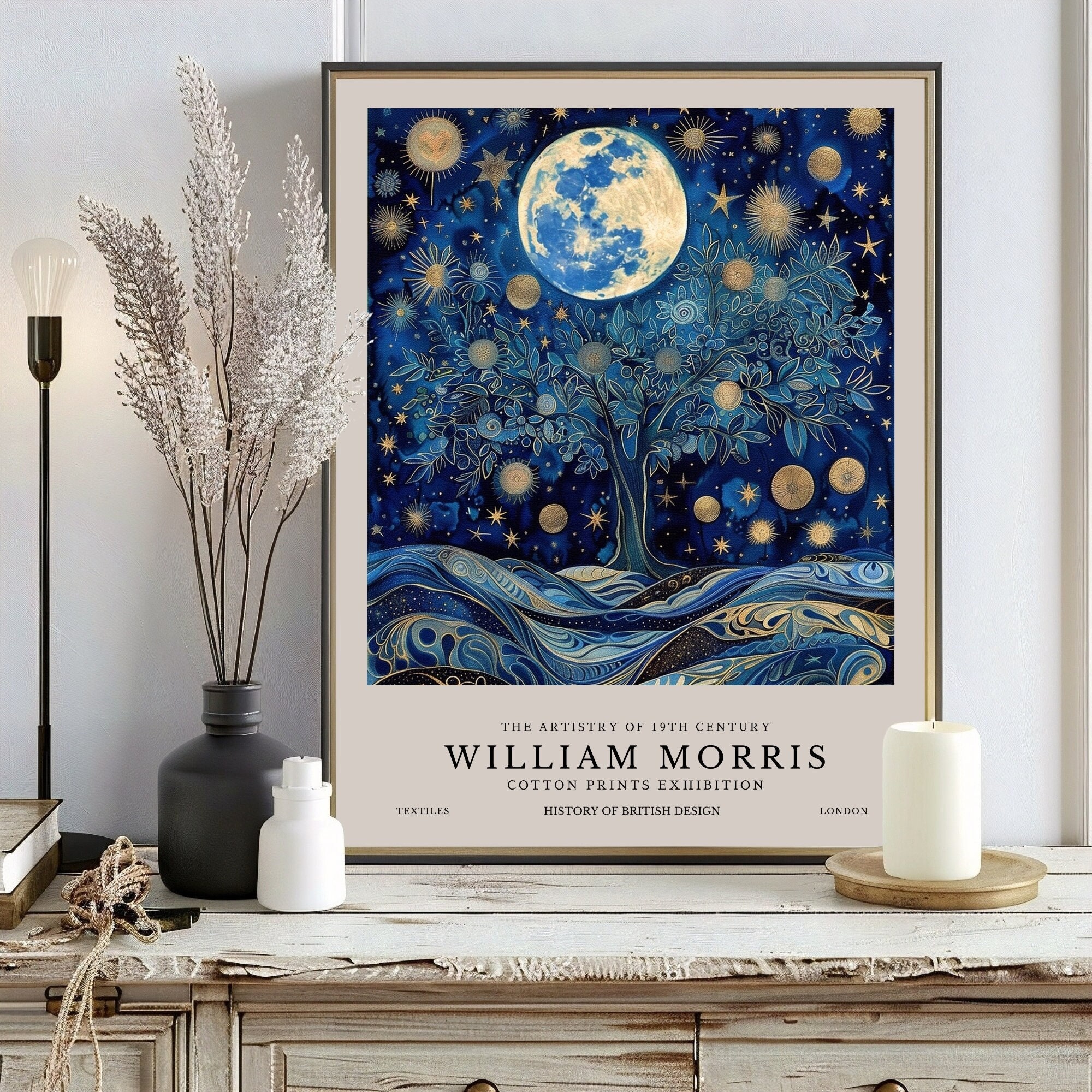 William Morris Print, William Morris Exhibition Print, Moon and Star ...