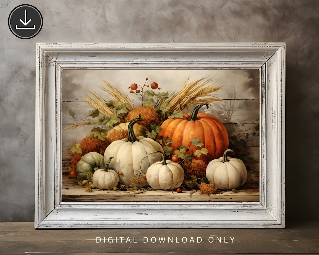 Fall Wall Decor Printable Pumpkin Still Life Painting, Rustic Fall Art ...