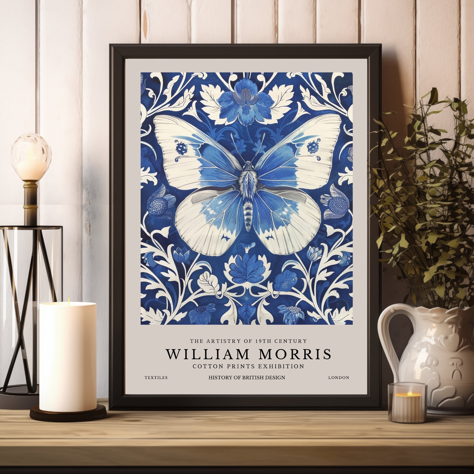 William Morris Blue Butterfly Print, William Morris Exhibition Print ...