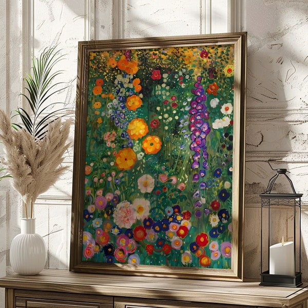 Lámina de jardín de granja de Gustav Klimt, póster de Gustav Klimt, flores de Klimt, decoración floral de pared, lámina de arte mural, decoración de pared de Gustav Klimt, idea de regalo