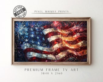 Samsung Frame TV Art for 4th of July Textured Independent Day Digital Download, Abstract Patriotic Flag, Fourth of July Red White & Blue Art