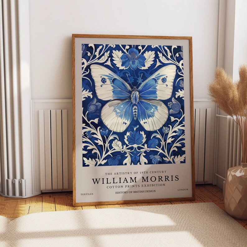 William Morris Blue Butterfly Print, William Morris Exhibition Print ...