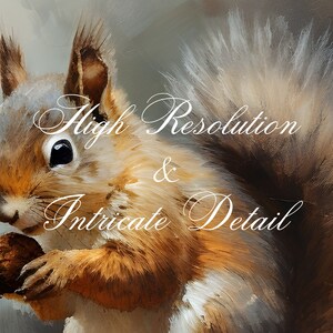 May include: A close-up of a red squirrel holding a nut in its paws. The squirrel has a bushy tail and is looking directly at the viewer. The image is in high resolution and shows intricate detail.