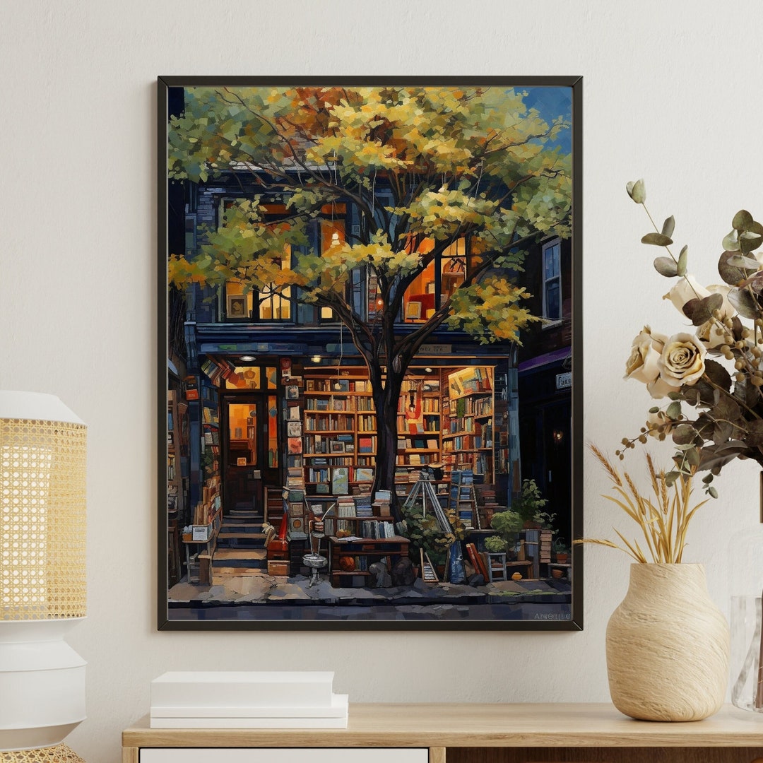 Vintage Book Nook Poster, Book Shop Print, Book Lovers Gift, Reading ...