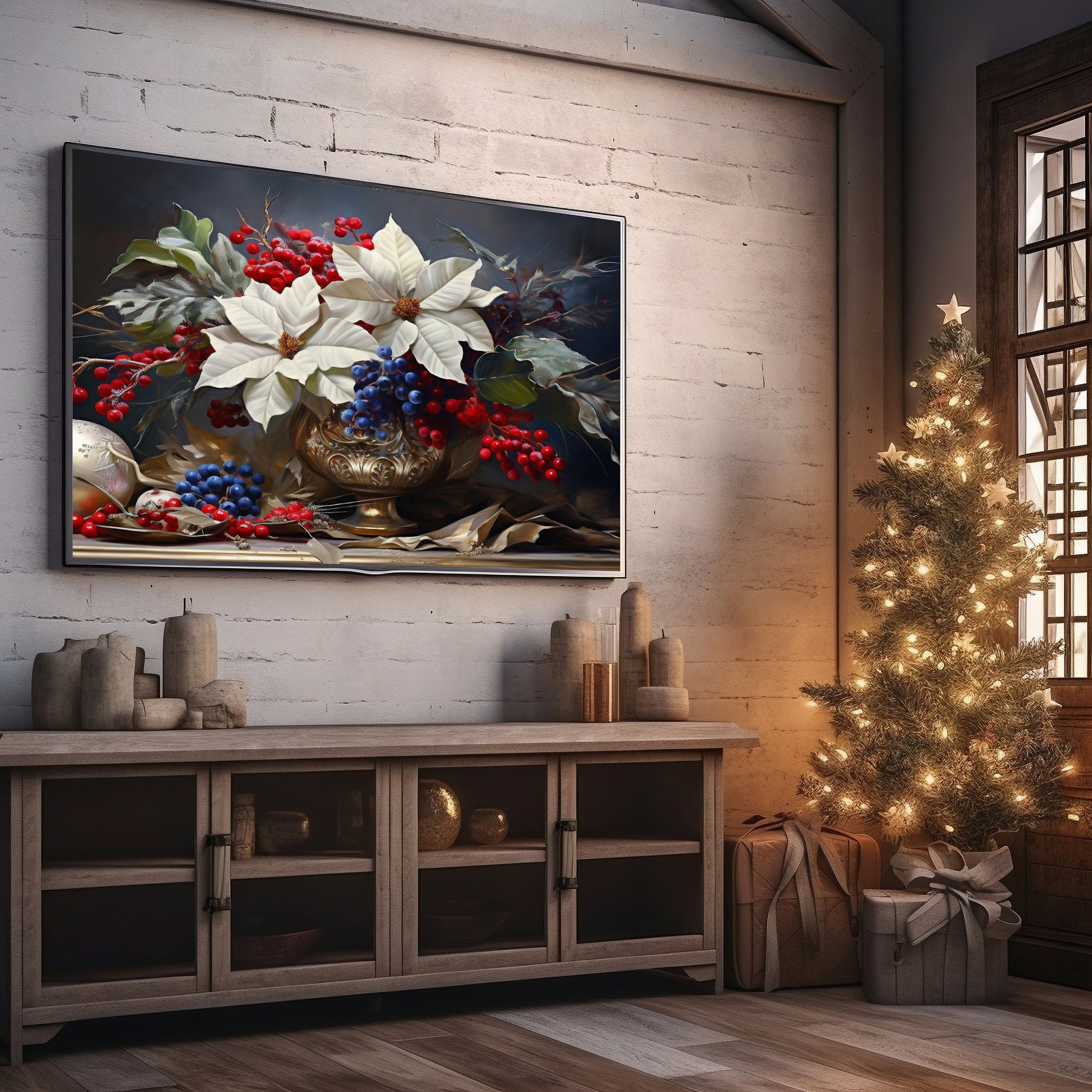ヴィンテージクリスマスサムスンフレームテレビアート、テレビ用