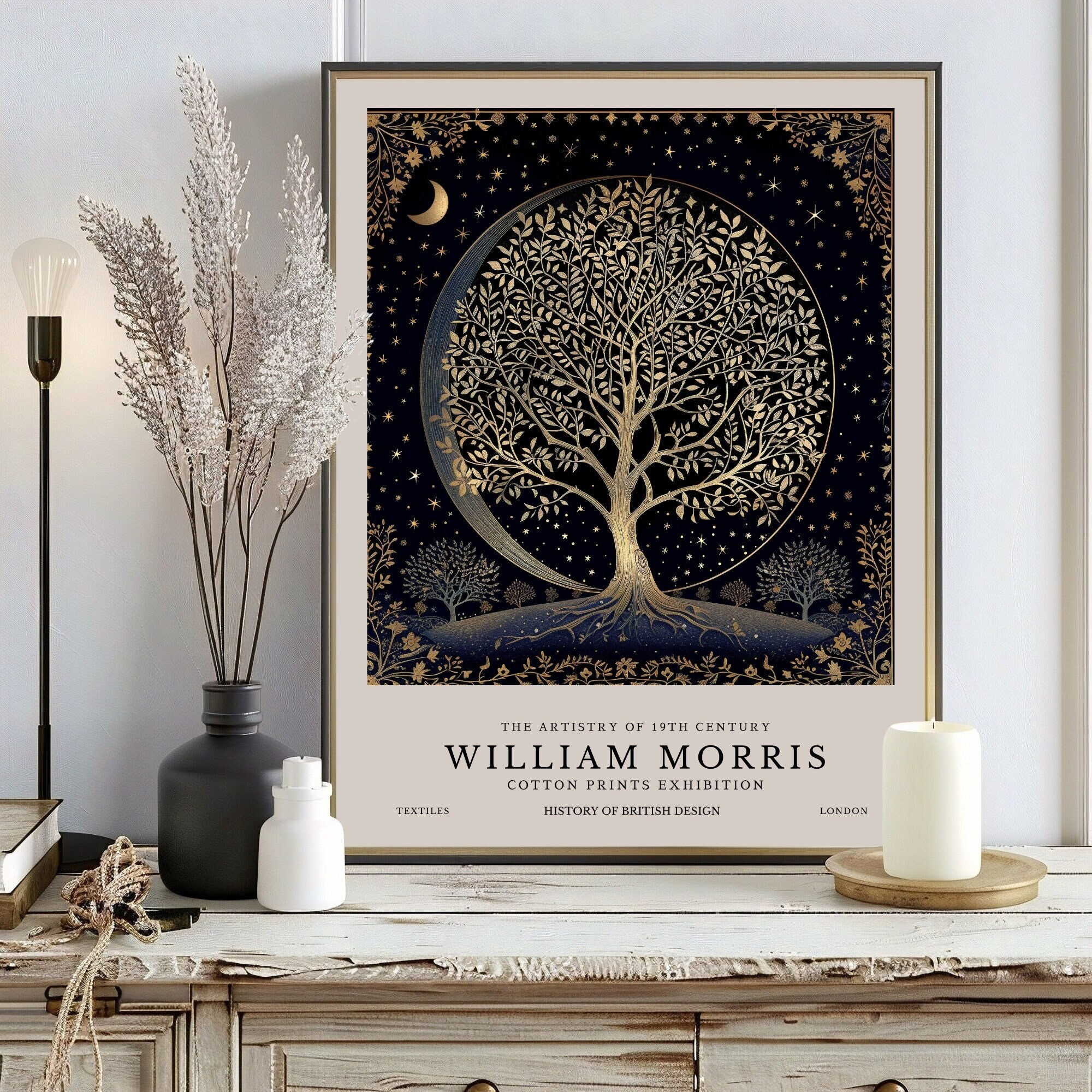 William Morris Print, William Morris Poster, Moon and Star William