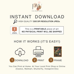 May include: A digital illustration showing how to download, print, and frame a printable piece of art. The text says "This is a PRINTABLE piece of art. NO PHYSICAL PRINT WILL BE SHIPPED."