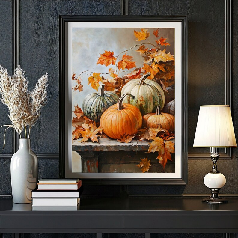 Still Life Pumpkins Printable Wall Art, Fall Harvest Print Digital