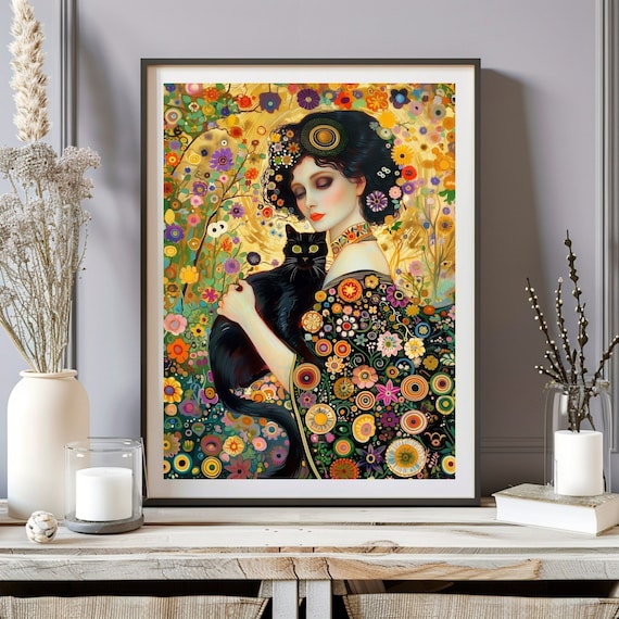 グスタフ・クリムトの女性と猫のプリント、グスタフ・クリムトの