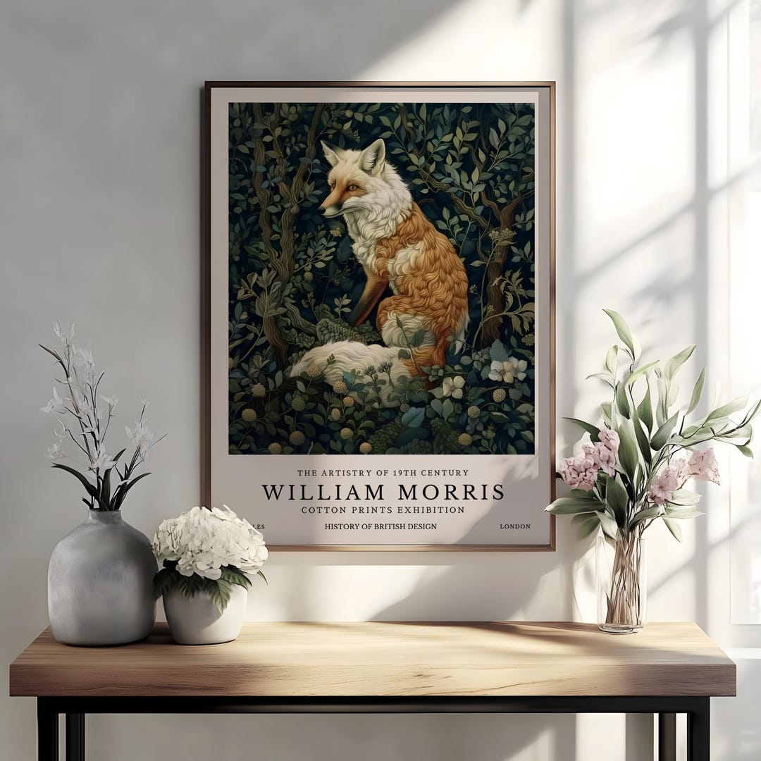 William Morris Inspired Fox Art Print, Botanical Fox Poster, Forest ...