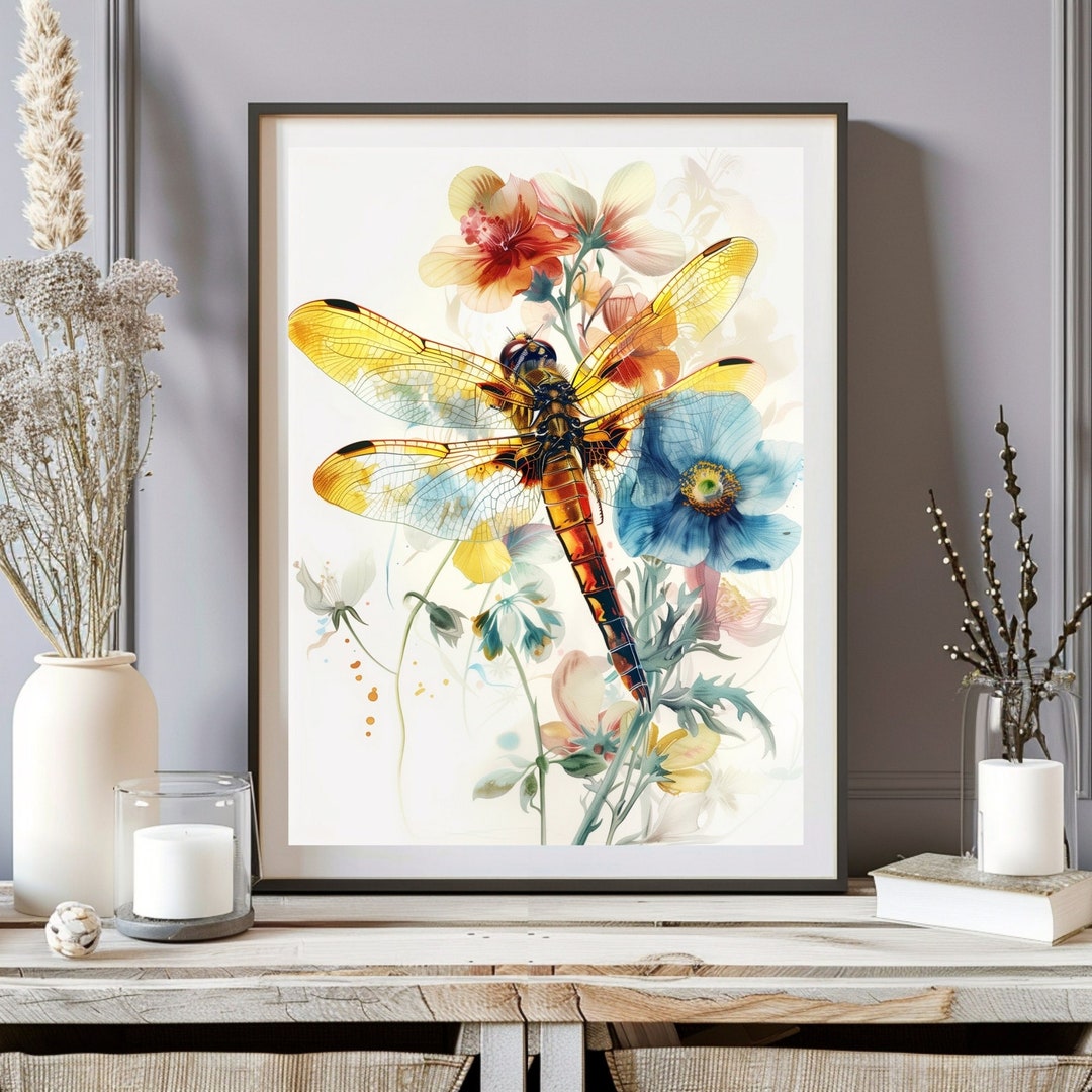 Dragonfly Watercolor Print, Dragonfly Art Print, Insects Painting Wall ...