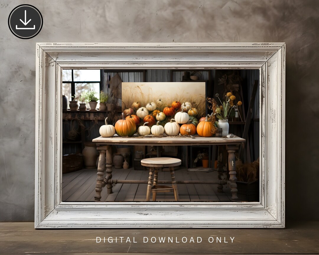 Fall Wall Decor Printable Pumpkin Still Life Painting, Rustic Fall Art ...