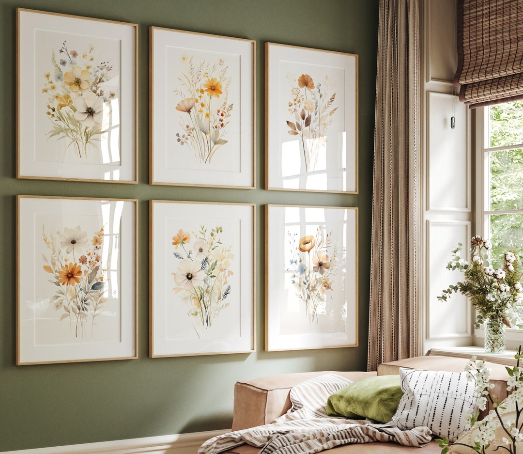 Set of 6 Neutral Watercolor Wildflower Prints, Autumn Gallery Printable ...