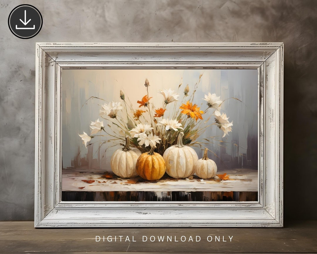 Fall Wall Decor Printable Pumpkin Still Life Painting, Rustic Fall Art ...