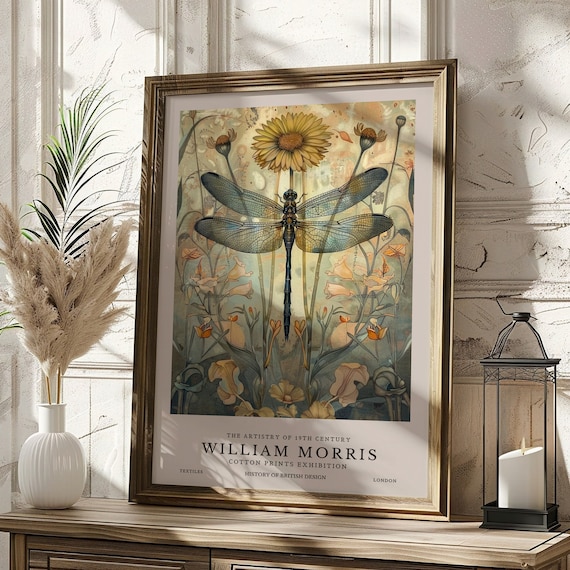 William Morris Dragonfly Print, William Morris Poster, William Morris Exhibition Print, Vintage Wall Art, Textiles Art, Premium Paper Poster