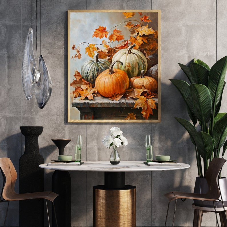 Still Life Pumpkins Printable Wall Art, Fall Harvest Print Digital
