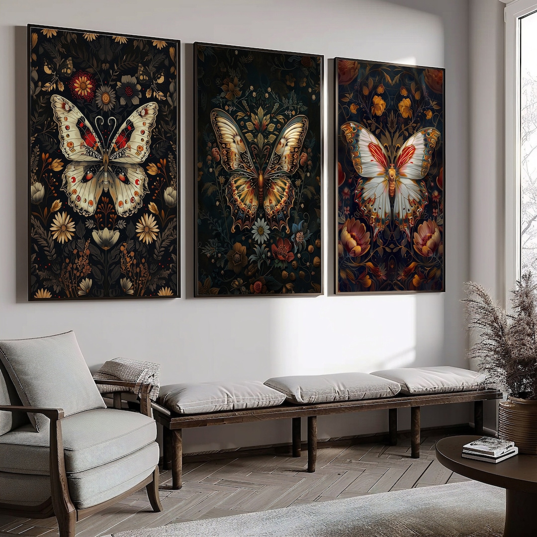 Set of 3 William Morris Dark Butterfly Print, William Morris Exhibition ...
