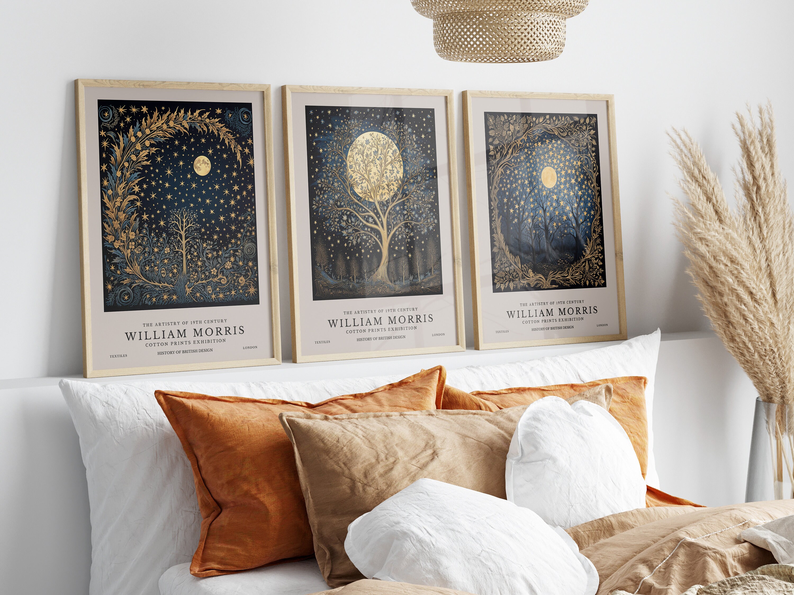Set of 3 William Morris Moon and Stars Print, William Morris Exhibition ...