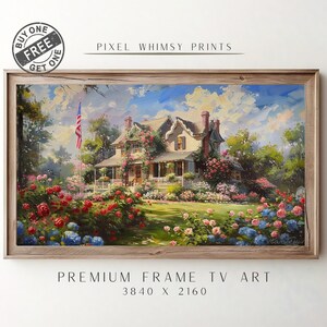 Independence Day Frame TV Art, 4th of July TV Art, Coastal Garden Art for TV, Samsung Tv Art American Flag Oil Painting Digital Download