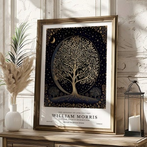 William Morris Moon and Tree Print, William Morris Poster, William Morris Exhibition Print, Vintage Wall Art, Vintage Moon and Stars Poster