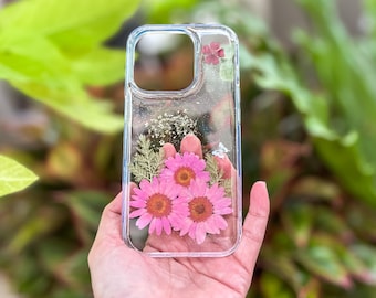 Handmade Pressed Pink Flower Phone Case: Floral Resin iPhone Case