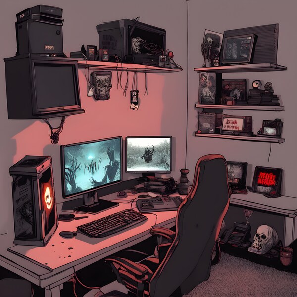 Horror Gaming Setup 1 , Digital decor, Digital wall Decor