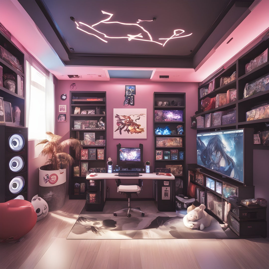 Anime Themed Gaming Room, Digital Decor, Digital Wall Decor Etsy