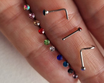 Surgical Steel Nose Studs Set: Ball End, L-Shape, Screw, Gem Pin (10pcs)