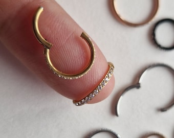 CZ Stainless Steel Hinged Segment Ring: Conch, Helix, Septum Clicker Piercing
