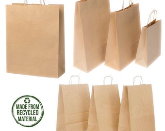 Eco Brown Paper Bags Twist Handle Carrier Bags Strong Brown Bags Small Medium Large Birthday Gifts Bags Party Sweets Bags Christmas Bags