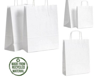 Eco White Paper Bags Twist Handle Carrier Bags Strong White Bags Small Medium Large Birthday Gifts Bags Party Sweets Bags Christmas Bags