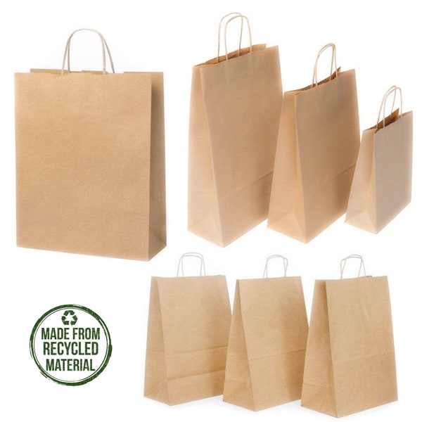 Eco Brown Paper Bags Twist Handle Carrier Bags Strong Brown Bags Small Medium Large Birthday Gifts Bags Party Sweets Bags Christmas Bags