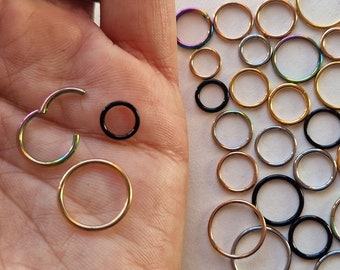 Clicker Nose Ring Surgical Steel Septum Hinge Segment Hoop Ear Lip Body Ring Piercing Silver Gold Black Rainbow Rose Hoop 6mm 8mm 10mm 12mm