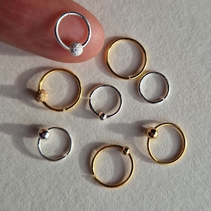 925 Sterling Silver Nose Ring Thin Nose Hoop with Ball Real Silver Small Nose Ring Top Ear Hoop Silver Piercing Gold Plated Earring Lip Ring