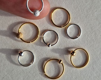 Sterling Silver Nose Ring: Thin Hoop with Ball, Ear & Lip Piercing