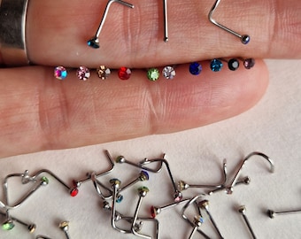 Multi-Colored CZ Surgical Steel Nose Studs Set: Ball End, L-Shape, Screw